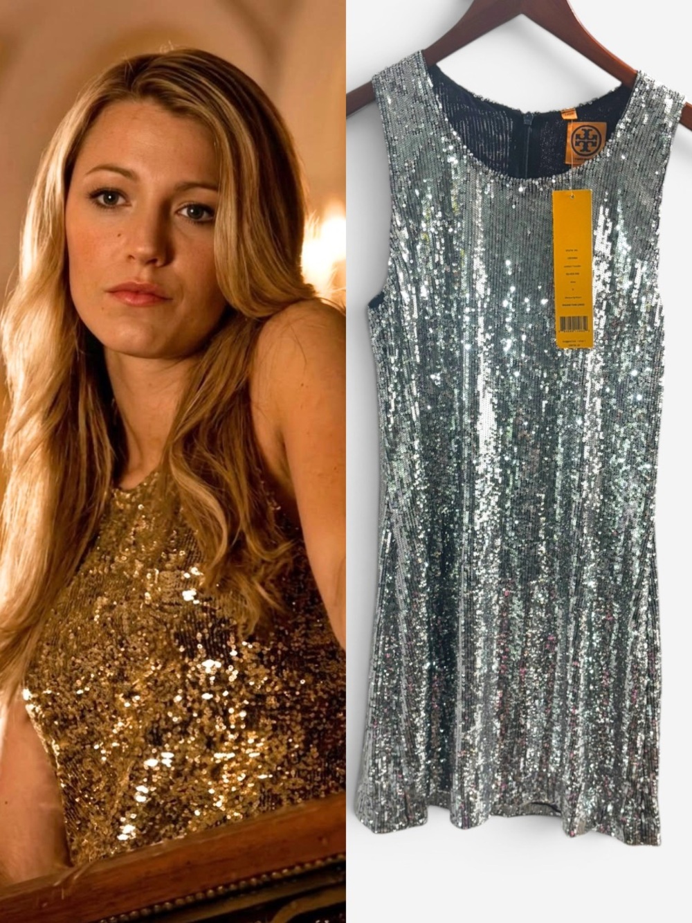 NWT ASO Serena Van Der Woodsen Gossip Girl Pilot Episode Sequin Dress Alt Silver